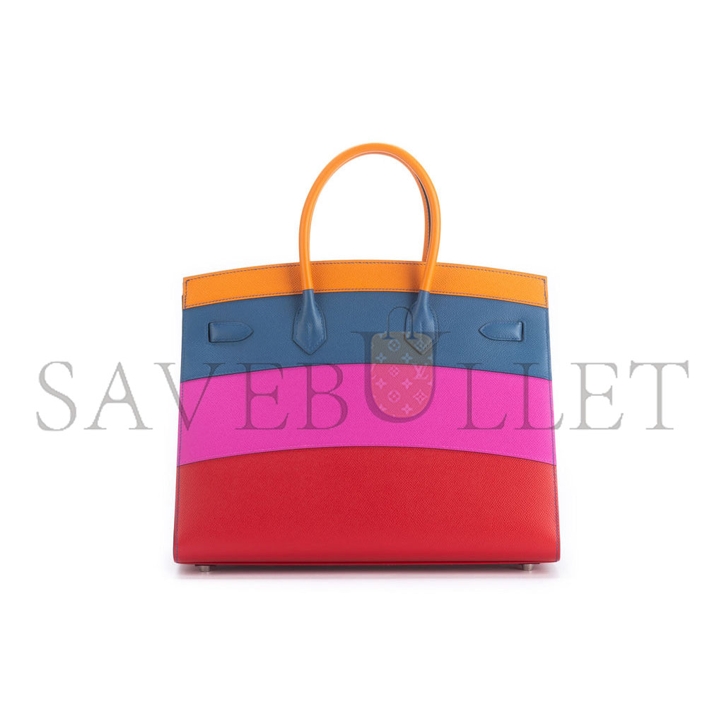 H**mes birkin 35 epsom leather rainbow bag silver buckle h028326ck02 (35*28*18cm)